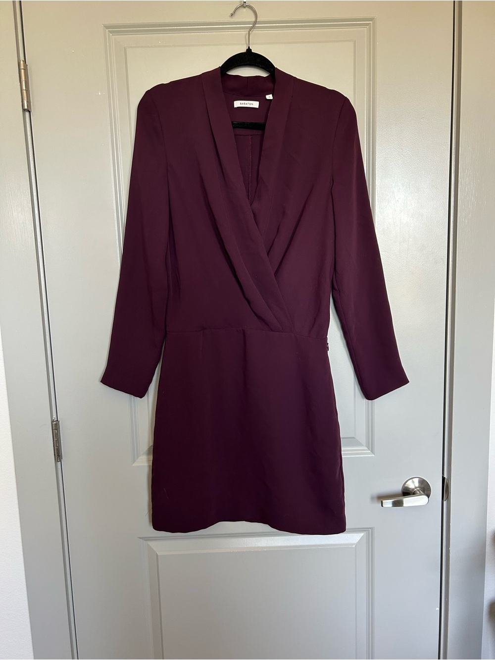 Babaton Plum Wrap-Style Long Sleeve Dress